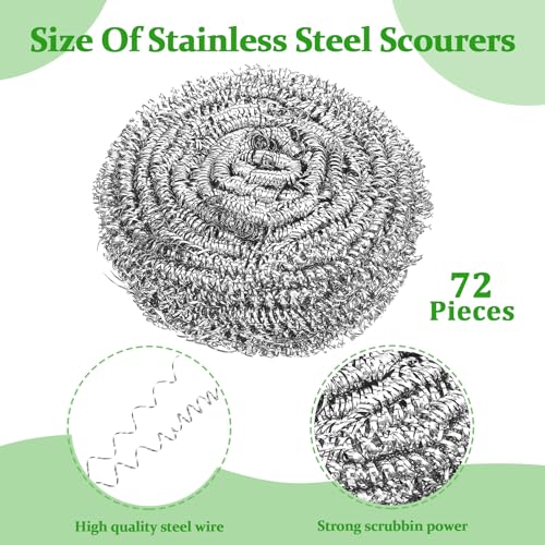 Image of 72 Pieces Stainless Steel Scrubber Bulk Steel Wool Scrubber Metal Sponge Wire Scouring Pad Heavy Duty Clean Dish Pot Pan and Oven for Kitchen, Bathrooms, and More