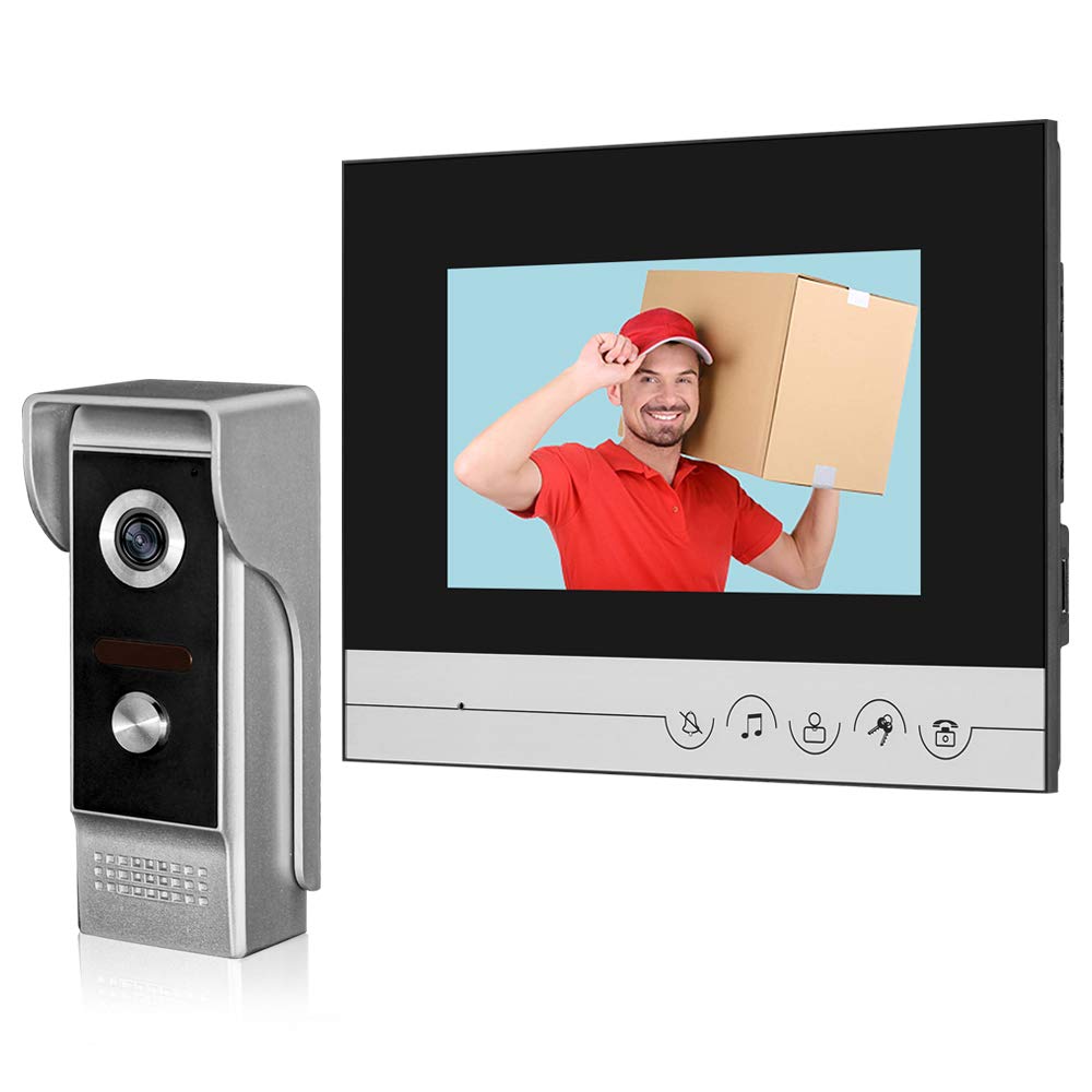 Videoportero 7 Pulgadas Transparente Pantalla Sistema de intercomunicación Unidades Timbre para Video casero Timbre de Puerta Cámara Visión Nocturna Máx. hasta 100 Metros