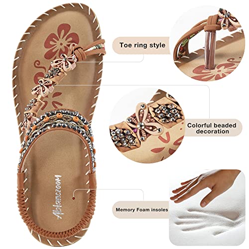 Image of Ablanczoom Flat Sandals for Women Summer: Casual Boho Beaded Toe Ring Dress Shoes - Comfortable Vacation Daily Walking Shoes