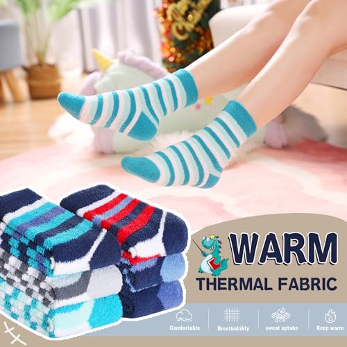 Kids Fuzzy Slipper Grip Socks Boys Girls Non Slip Winter Thick Fluffy Warm Soft Plush Thermal Crew Socks 6 Pairs2