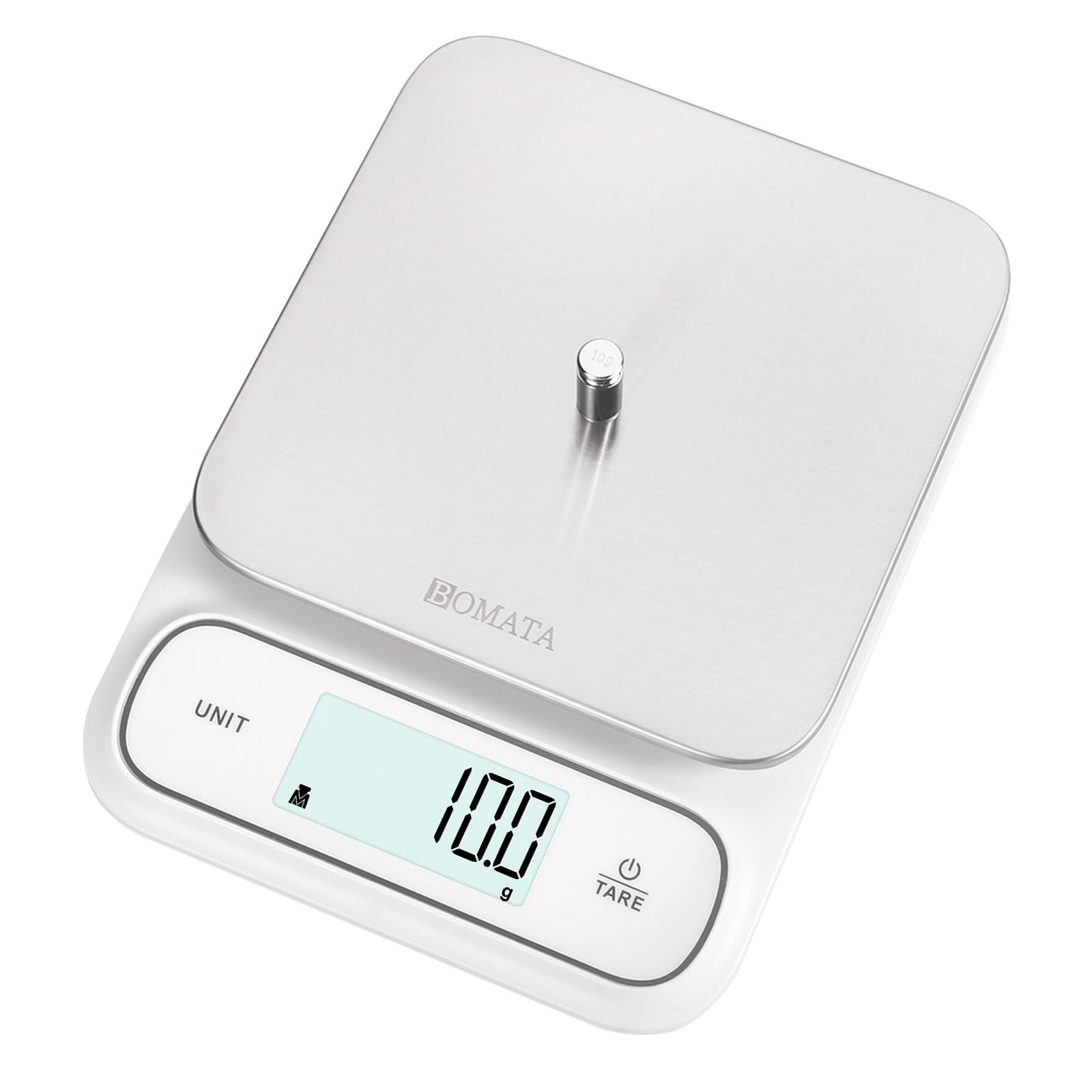 BOMATAWaterproof IPX6 Kitchen Scale, 0.1g/0.01oz High Precision, Digital Scale with Backlight, Stainless Steel Weighing Platform, for Food, Cooking, Baking, Weight Loss, etc.. B619 White