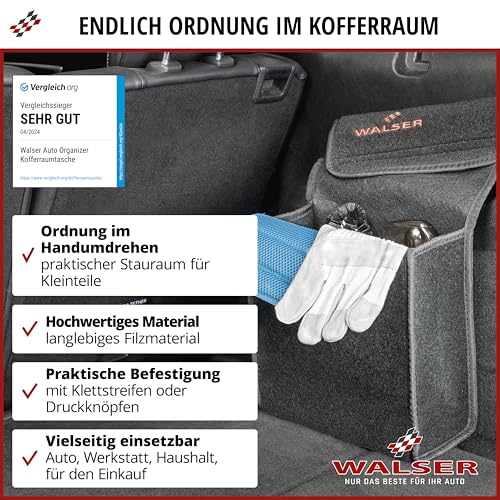 Walser Auto Organizer Toolbag Größe S, Kofferraum Organizer, Gadget, Aufbewahrungsbox, Tasche, Zubehör - 28x14x28 cm Schwarz