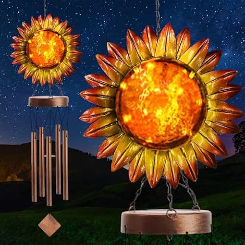 VEEKI Solar Sunflower Wind Chimes Decor Cover