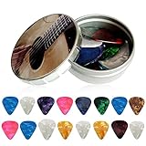 🎸【Materia'l Duradero】La selección de la guitarra está hecha de material de celuloide de alta calidad, la selección es fuerte y duradera. 4 Espesores：0.46mm，0.71mm，0.96mm，1.2mm