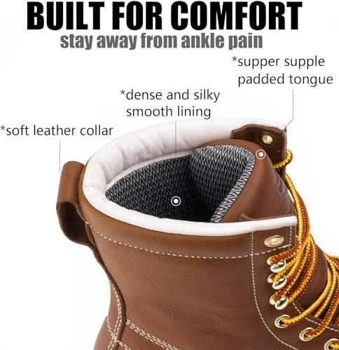 SUREWAY Mens 8 in Wedge Moc Soft/Steel Toe Work Boots for Men,Full-Grain Leather,Goodyear Welt,EH,Safety Industrial Construction Boots/Shoes for Women,Waterproof Soft Toe TOBACCO,Size 73