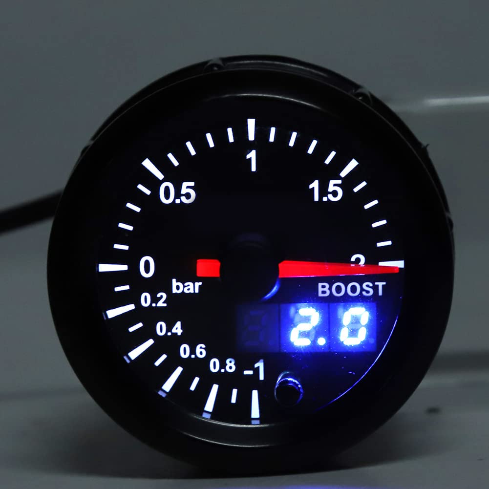 Qiilu 2-in-Turbo-Ladedruckanzeige-Kit 2 Bar DC12V Buntes Display Auto-Turbo-Druckladeanzeige-Messgerät-Set Universal-Auto-modifizierte Teile