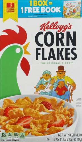 Image of Kellogg's Corn Flakes, Breakfast Cereal, Original, Fat-Free, 18 oz Box | 8 Vitamins and Minerals, Family Breakfast