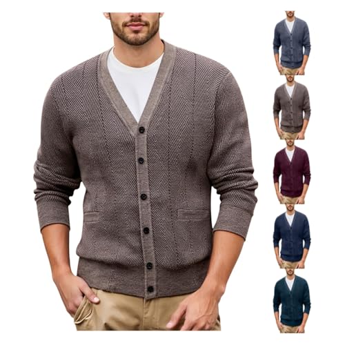 Mens Cardigan Sweater Lightweight V Neck Button Business Casual Lightweight Knitted Cardigans Sweaters with Pockets
