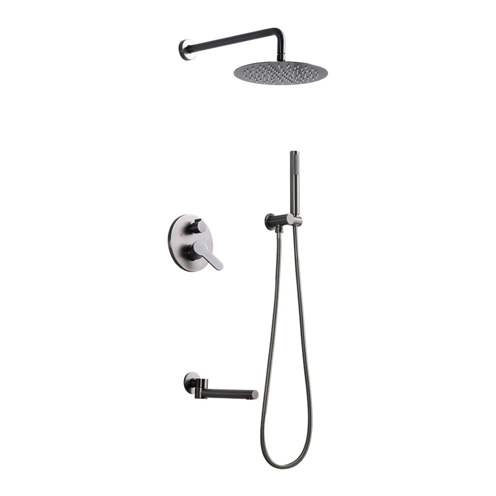 OZBMA Round Gun Gray Flush Shower Set Household in-Wall Hot and Cold Bathroom Top Spray