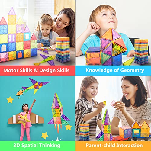 Big Bear Cave 101 Pcs 3D Magnetic Tiles For Kids, Clear Stem Magnetic Building Blocks, Construction Toy Set For Toddlers With 2 Cars And Storage Bag #TOP4
