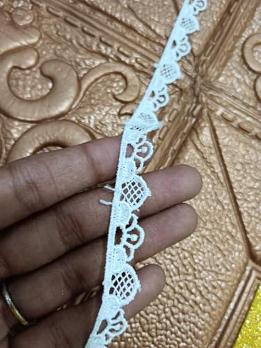 Image of White Floral Embroidered Lace Border for Sewing Craft Decoration Dress Saree Blouse Dupatta Kurti Curtain and DIY Art Work (RM-LACE48-1)
