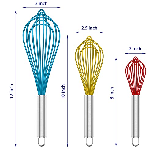 Image of OYV Whisk,Sturdy Stainless Steel Wires Coated in Professional Silicone,3 Pack Whisks for Cooking,Mini Whisk,Colored Balloon Egg Beater for Blending,Whisking,Beating,Stirring,Cooking,Baking (Multi)