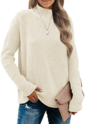 MEROKEETY Women's Long Sleeve Turtleneck Cozy Knit Sweater Casual Loose Pullover Jumper Tops Apricot