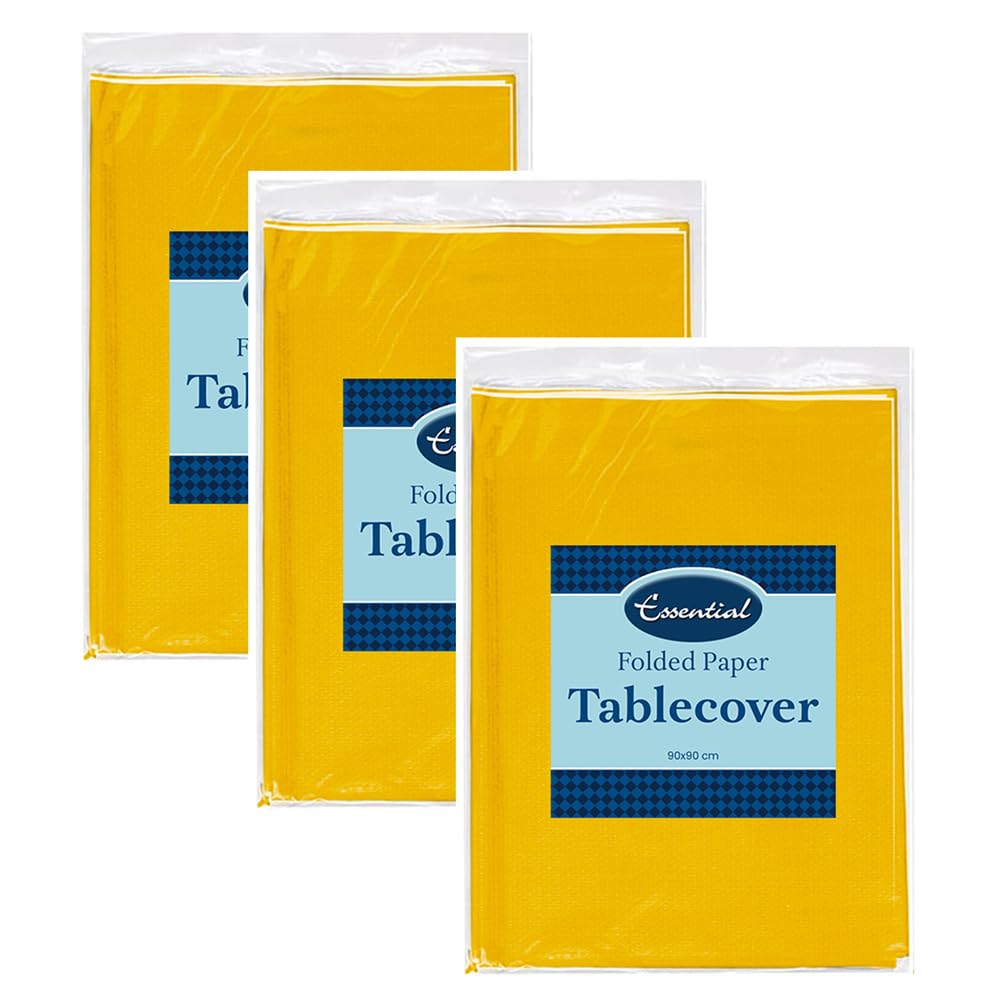 Venuscello 6 x Dark Yellow Paper Table Cover Cloths, 90cm x 90cm Square, Disposable, Folded, for Birthday Party