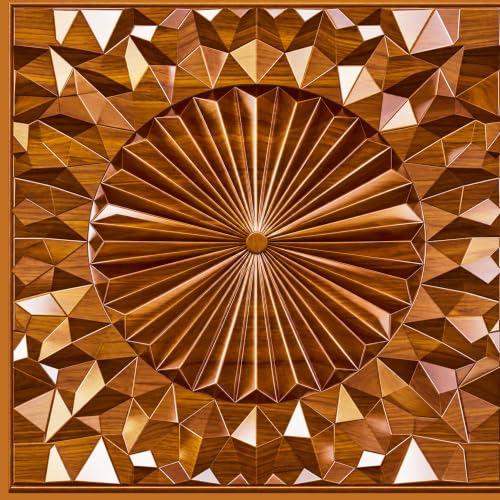 Image of Kayra Decor 3D PVC Wall Panels for Bedroom & Living Room | Mandala Design | Dark Wooden Color | 19.7 x 19.7 Inch | Pack of 12 | 32.28 Sq Ft