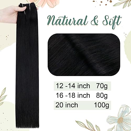 Easyouth Invisible Wire Human Hair Extensions Black Wire Hair Extension Human Hair Jet Black Secret Fish Line Hair Extensions Real Hair Thick Ends for Daily Life 18Inch 80g #1 - Image 2