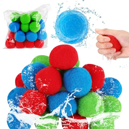 Image of PATPAT 21Pcs Pom Pom Water Balloons, Soft Sponge Pool Water Balls in 3 Colors, Lightweight Floating Ball Toys for Pool Party, Bath, Beach & Swimming Pool, Beach Toys for Kids, 5cm Dia