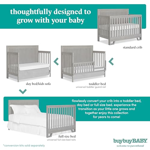 Image of Evolur Full-Size Bed Conversion Rails, Designed & Tested Cribs, Durable Hardwood Build with Secure Mattress Slats, Easy Assembly - Sunbleached