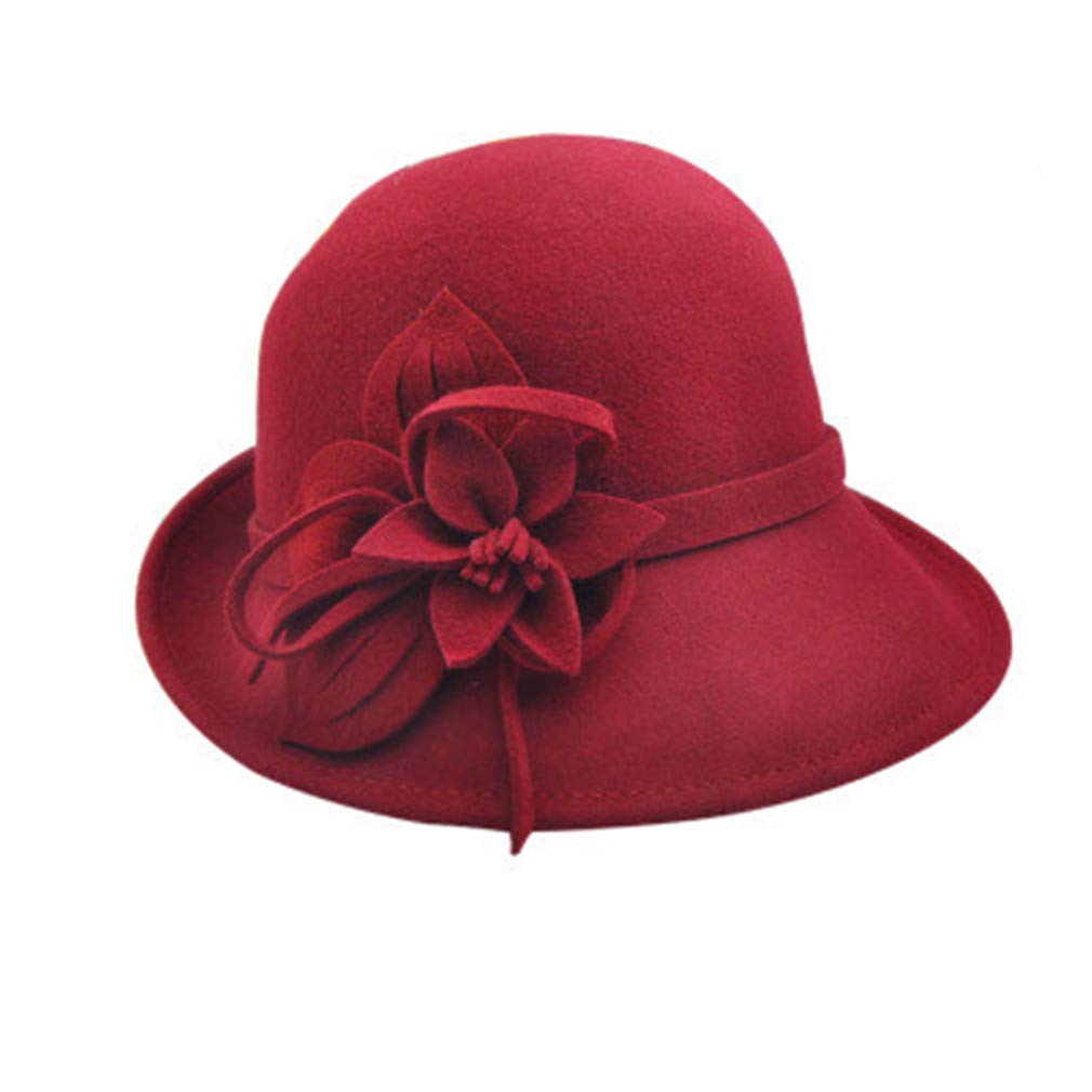 Ulalaza Wool Felt Cloche Hat Winter Wide Brim Retro Flower Bowknot Vintage Bucket Hat Floppy Hat for Ladies
