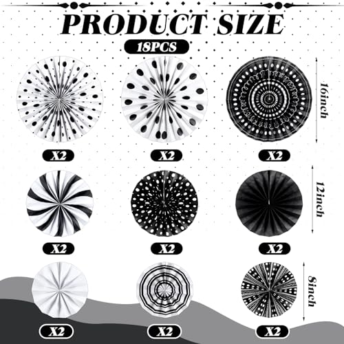 Image of 18 Pcs Black White Round Hanging Paper Fans,Back to School Paper Fans,Polka Dot Classroom Decor,Round Garlands Bulletin Board Decorations for Party Supplies Classroom Decor