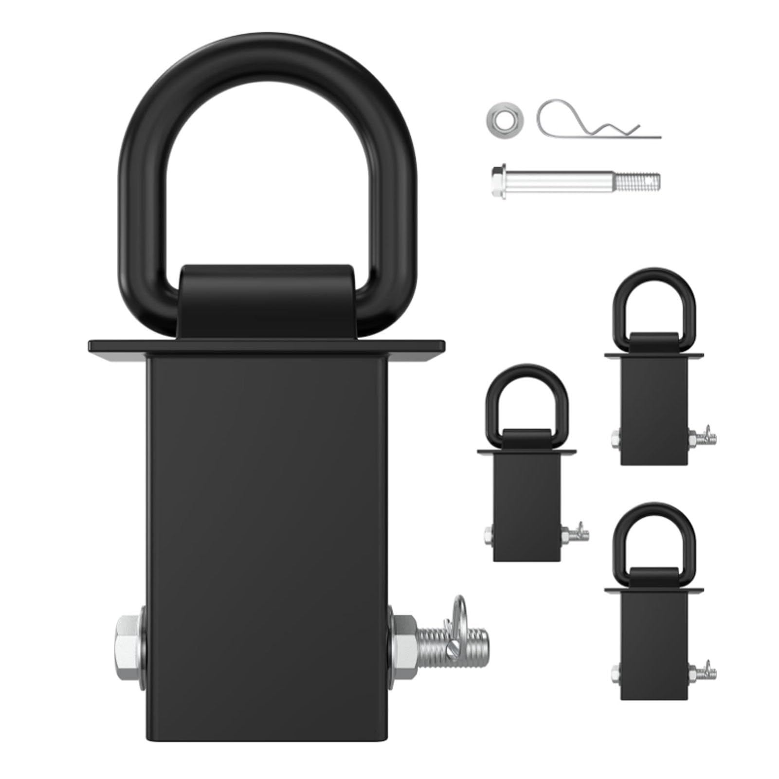 KIMISS Bolsillo para Estaca Anillo en D Anclaje Remolque Estaca Bolsillo Amarre Anillos en D 4 Piezas 20000 Libras 4 Orificios Perno Ajustable Antipérdida con Revestimiento Negro para