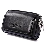 メンズ 本革 スマホポーチ ガジェットバッグ コンパクト ベルトポーチ スマホバッグ iPhone 8/ iPhone 7 Plus 4.7～6インチ対応 Lサイズ 横型 黒