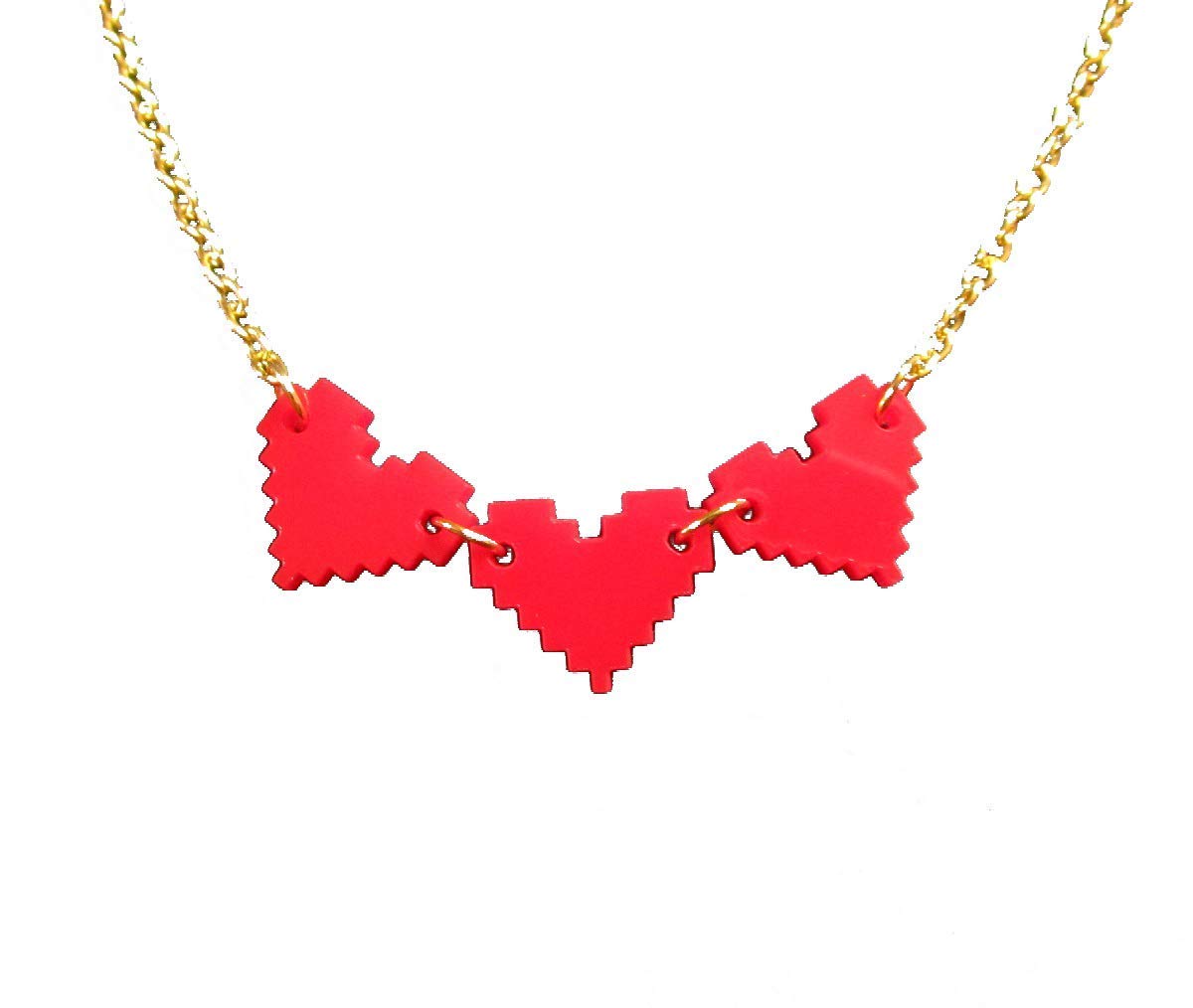 Red 8 Bit Pixel Heart Pendant Necklace, Retro Gamer Girl Life Container Life Bar Jewelry