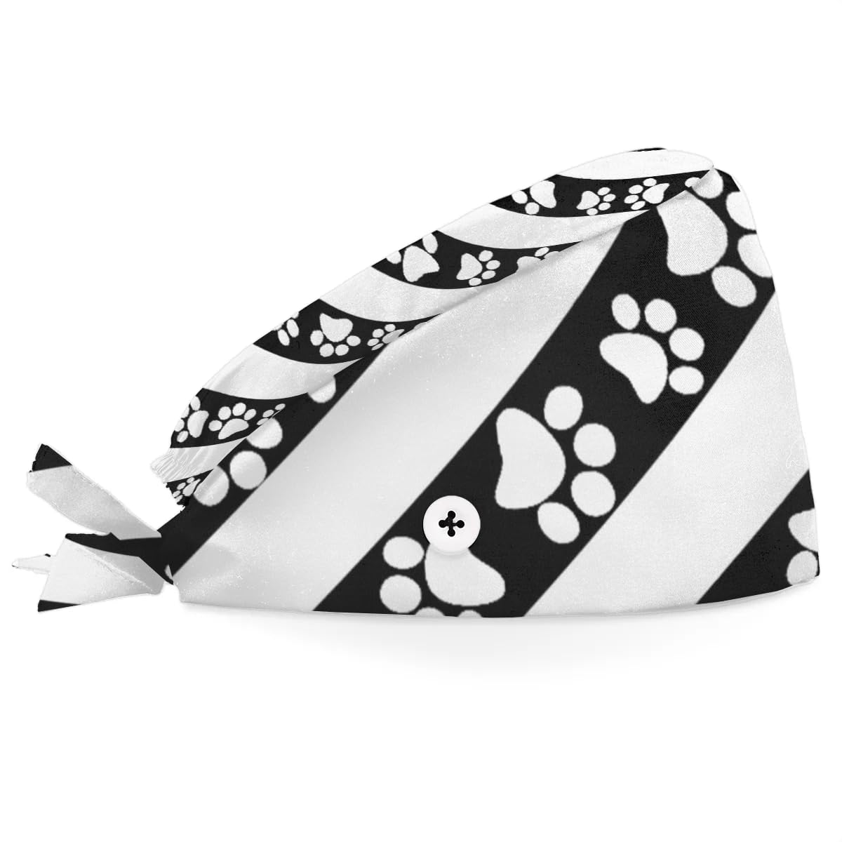 Mularoka Striped Dog Paws Working Caps with Button Sweatband Comfortable Adjustable Bouffant Hats Work Hat for Women Men