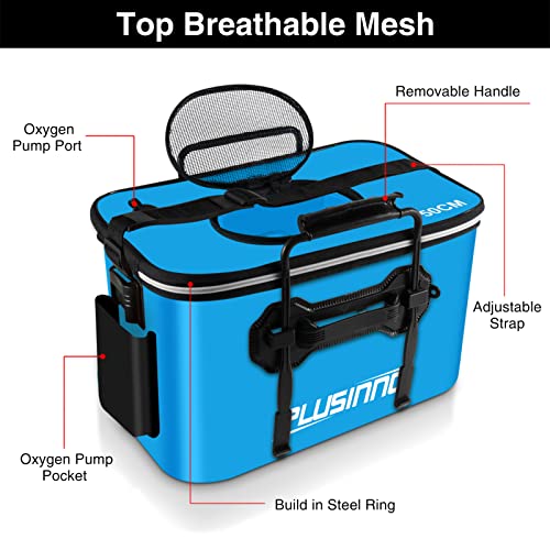 Image of Fishing Bucket, Foldable Fishing Bait Bucket, Multifunctional Portable Folding Fishing Minnow Bucket Fish Live Bait Container, Outdoor Camping EVA Fishing Bag for Kids and Adult (Blue-8Gal /30L)