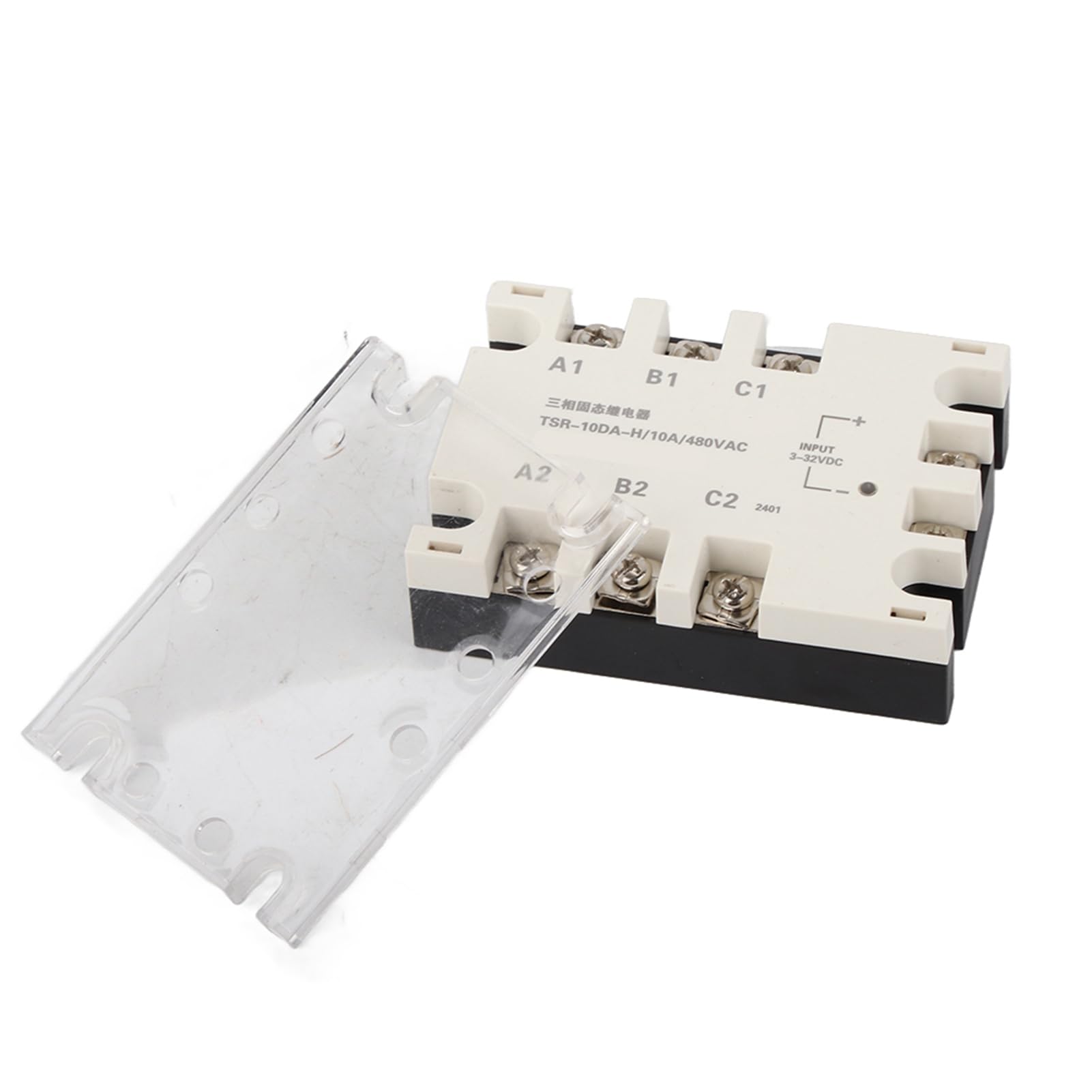 Urządzenie sterujące DC-AC - 3-fazowy przekaźnik półprzewodnikowy 10A SSR TSR 10DA H - wejście 3-32 V DC - obciążenie 24-480 V AC - do maszyn CNC i automatyki przemysłowej -