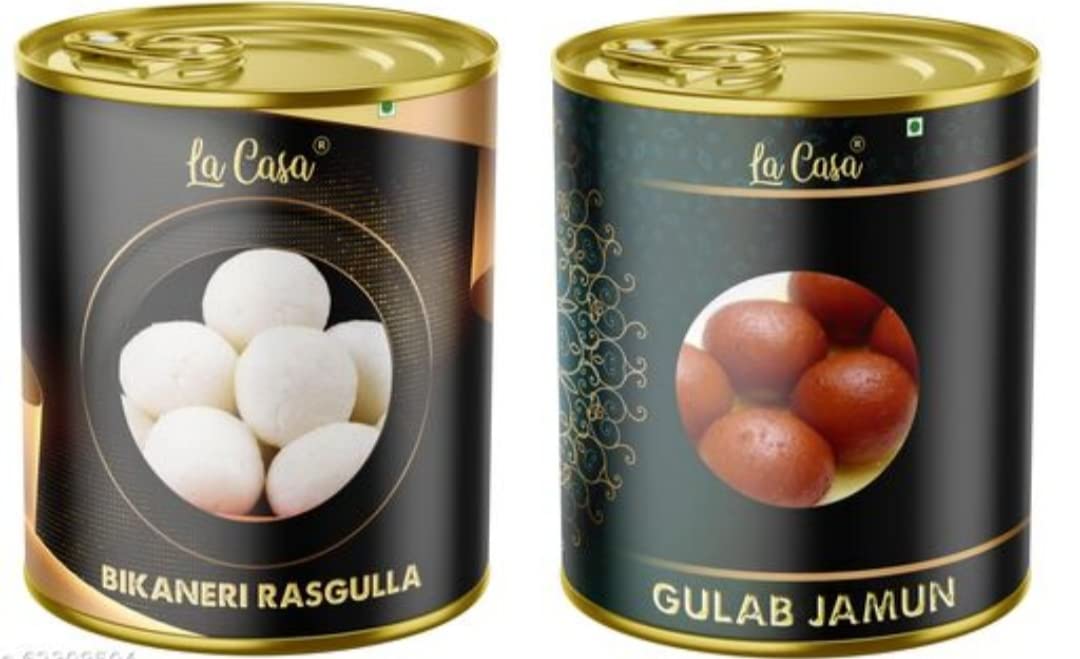 La Casa GulabJamun 8pcs And Rasgulla 10pcs | Combo Pack of 2 | Diwali/Rakshabandhan Sweet | Tin Gift Pack For Festivals | 400g Each |