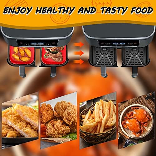 2022 Upgraded 2PCS Silicone Pot + 2PCS Gloves for Ninjas Dual Air Fryer, Silicone Air Fryer Liners Air Fryer Basket, Air Fryer Accessories for Oven, Microwave