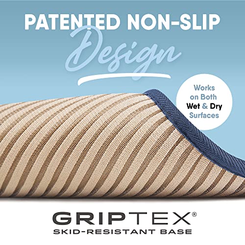 Microdry Softlux Charcoal Infused Memory Foam Bath Mats For Bathroom, Sheer Stripe Bathroom Rugs With Griptex Skid-Resistant Base, Ultra Absorbent Bath Mat, 2-Piece Set, 17X24” And 21X34”, Navy #TOP4