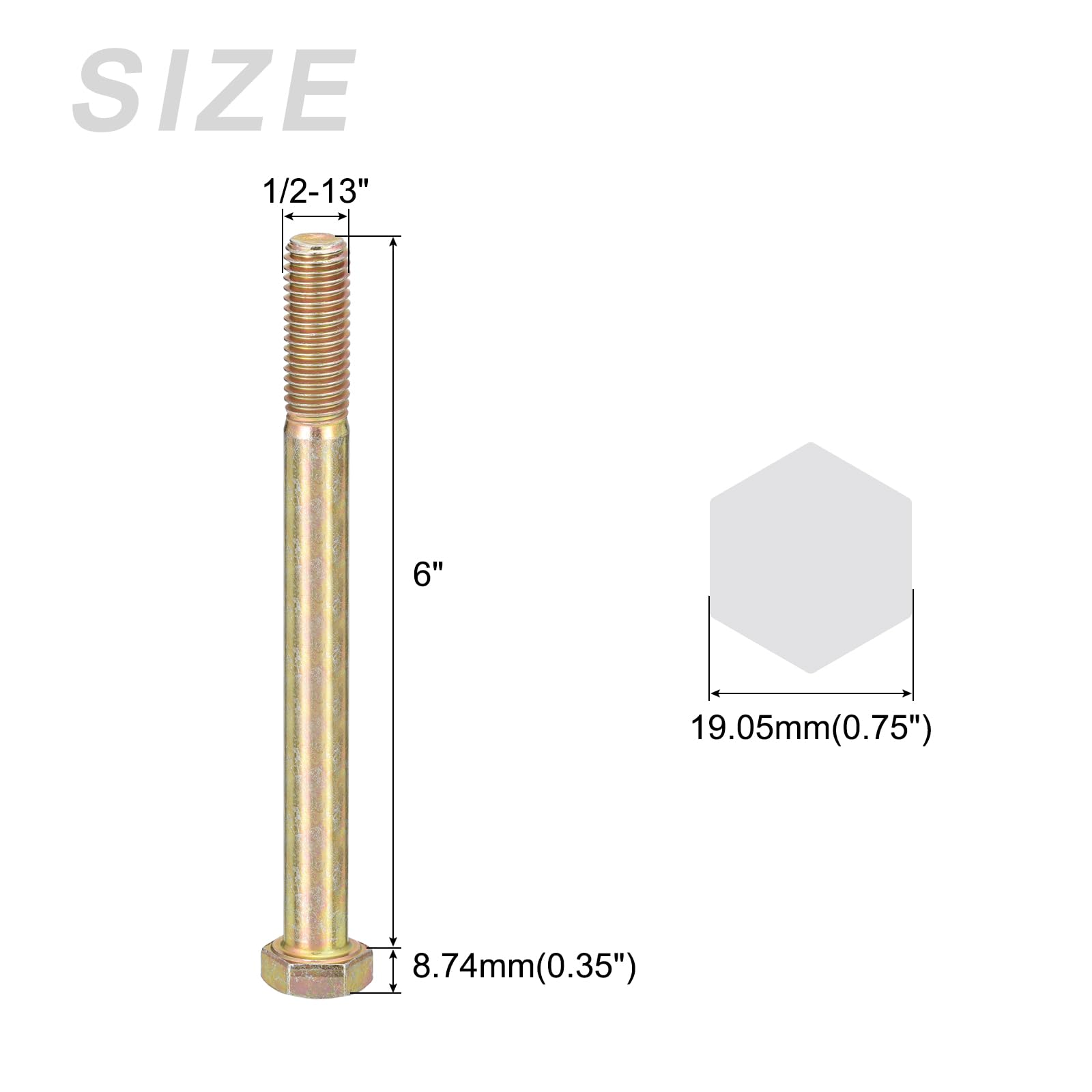 METALLIXITY Hex Bolts (1/2-13x6") 10Pcs, Carbon Steel Zinc Plated Partial Threaded, Coarse Thread UNC Hex Head Screw Bolt - Image 2