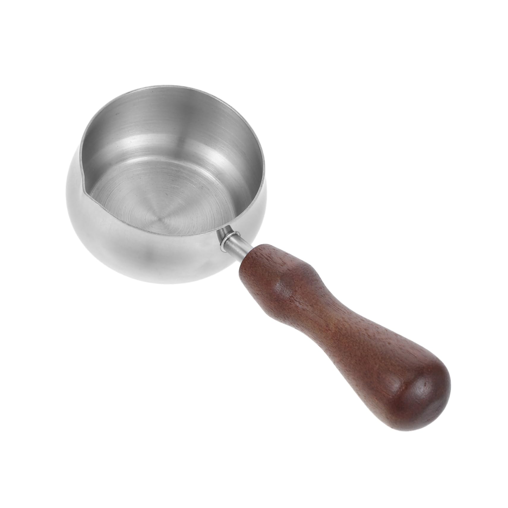 Cabilock Mini Stainless Steel Espresso Cup with Wooden Handle Spout Milk Frothing Saucepan Butter Warmer for Kitchen