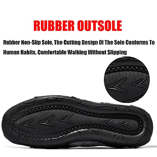 Lymphvity Men's ltalian Handmade Leather Sneakers Outdoor Slip On Non-Slip Walking Shoes Breathable Lightweight Lace Up Walking Driving Sports Shoes 6