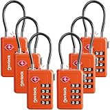 TSA Approved Luggage Locks | Inspection Indicator, 4-Digit Combination, Durable Zinc Alloy | for Suitcases, Backpacks, Travel Bags | Orange, 6-Pack