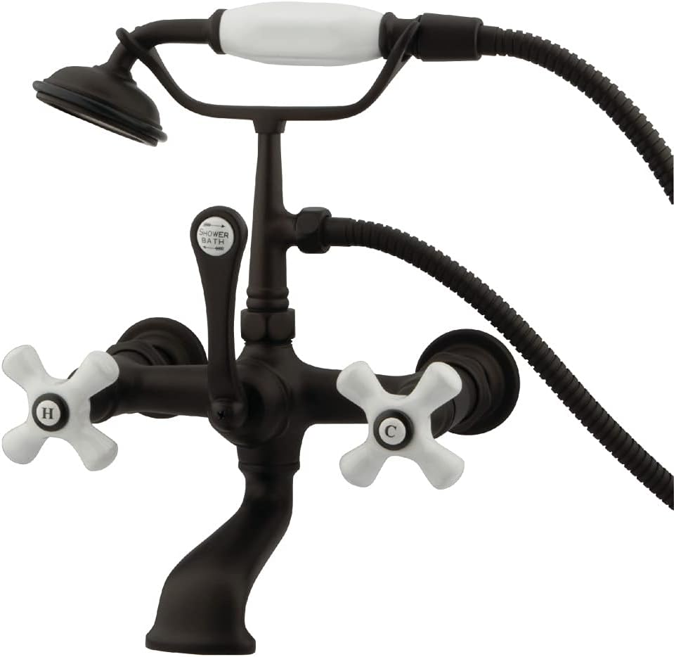 Kingston Brass CC559T5 Vintage 7-Inch Wall Mount Tub Faucet with Hand Shower, Oil Rubbed Bronze