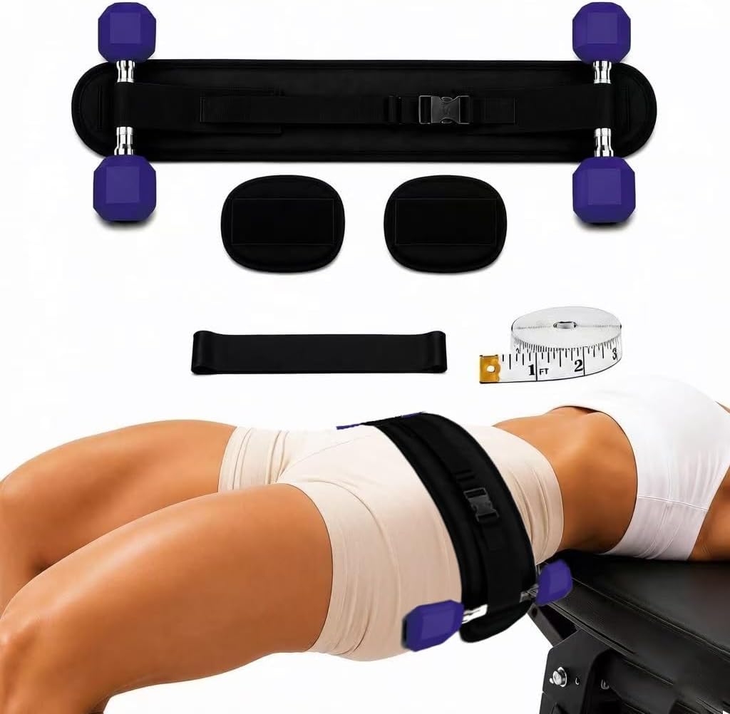 Upgraded Hip Thrust Belt with Stackable Padding Glute Bridge Weight Belt | with 1 Resistance Bands & Measuring Tape, for Home Gym Workout for Dumbbells