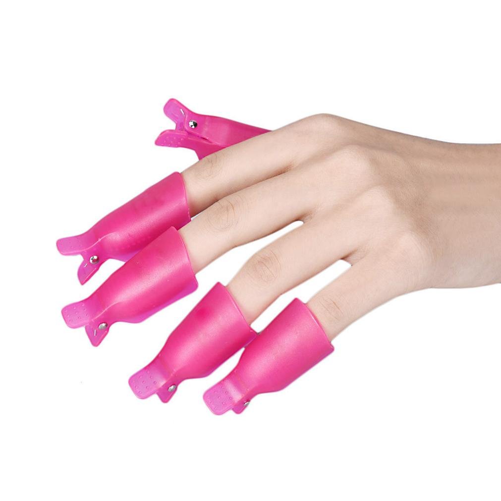 DATEWORK 10 Pcs Acrylic Nail Art UV Gel Polish Remover Wrap Cleaner Clip Caps (Hot pink)