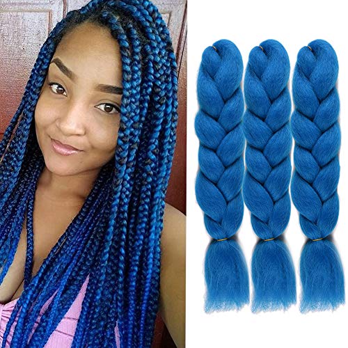 UHair Sky Blue Jumbo Braiding Hair Extensions Jumbo Braid Crochet Colorful Hair High Temperature Synthetic Fiber Hair Extension for Women(100G/pc, 3 pcs/lot)
