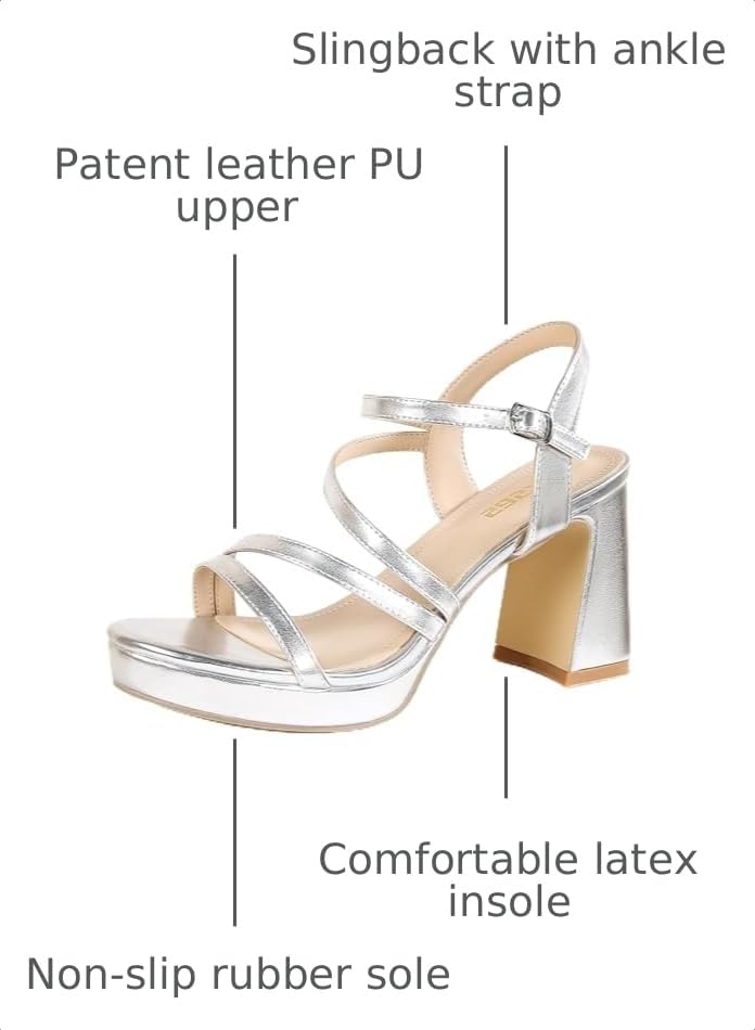 Image of rsxses Platform Chunky Heels for Women Ankle Strap Heels Strappy Sandals with Open Toe Wedding Prom Bridal Women Dress Shoes