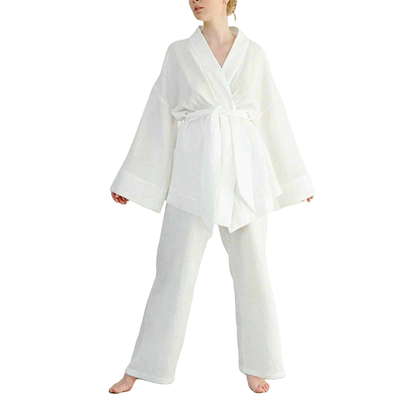Pigiama in Cotone crêpe Pantaloni A Maniche Lunghe da Donna Completo Servizio Domicilio Mujer-Marrone Chiaro-s