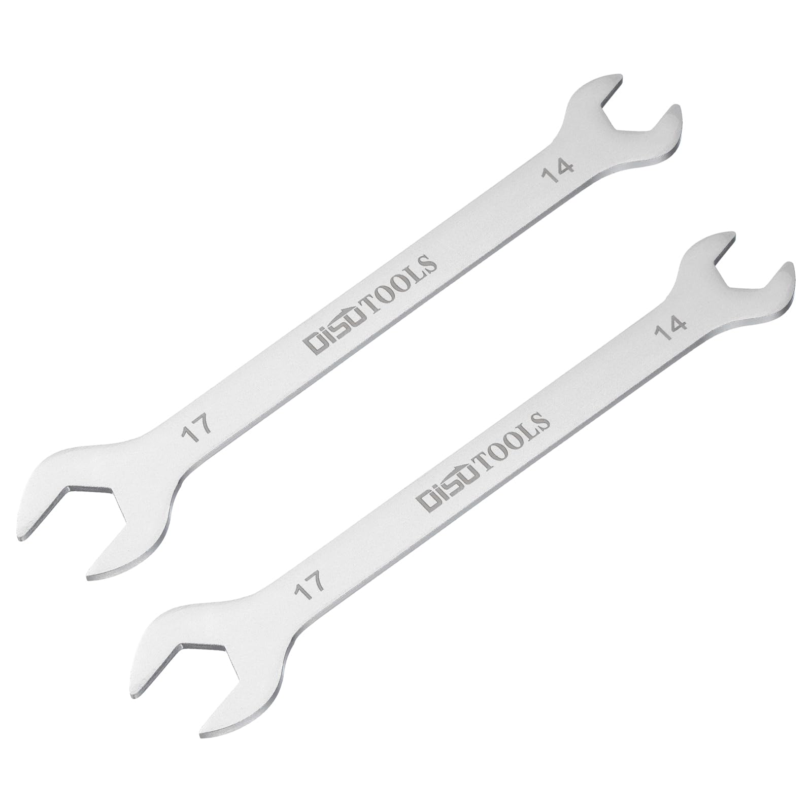 uxcell 2pcs Thin Open End Wrench 14mm x 17mm Metric Sandblasting Plated 3cr13 Stainless Steel, Double Ended Slim Spanner for Household Maintenance and