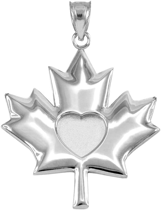 925 Sterling Silver Canadian Heart Maple Leaf Charm Pendant