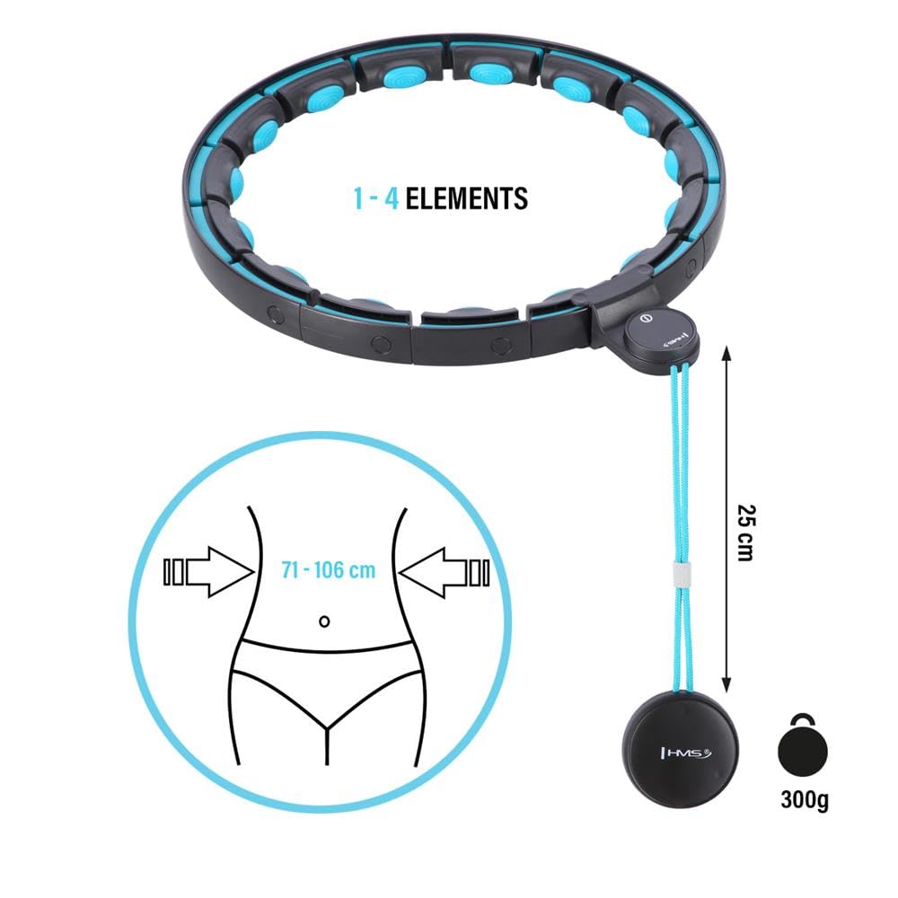 HMS HHM17 Smart Hula Hoop mit Gewicht & Digitalem Zähler – Verstellbarer Fitness Reifen 71–106 cm Taille, Magnetische Massagepunkte, USB-C Display, Schwerkraftball, Home Workout