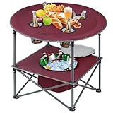 Thallike Portable Lightweight Folding Camping Table - Collapsible Foldable Picnic Camp Table with Cooler 4 Enlarged Upgraded Cup Holders and Carry Bag for Tailgating Beach BBQ RV Hiking Party Travel