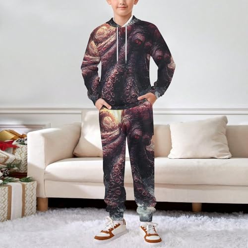 Boys Girls Hoodie Pants Hooded Sweatshirt Sweatpant 2 Piece Clothing Set, Kraken Octopus Tentacles3