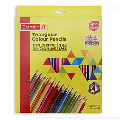 Image of Camel Oil Pastel (50 Shades) & Camlin Triangular Colour Pencil Set with Sharpener - Pack of 24 (Multicolour)