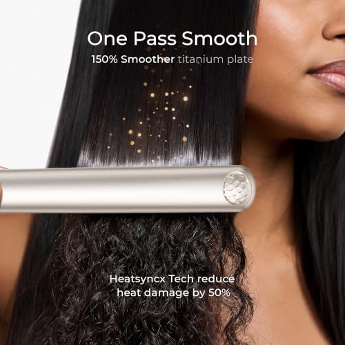 TYMO Flat Iron Hair Straightener and Curler 2 in 1 with 10s Fast Heating, 1 Inch Professional Titanium Straightening Curling Iron with 32 Adjustable Temp and Automatic Shut Off, Champagne - Image 2